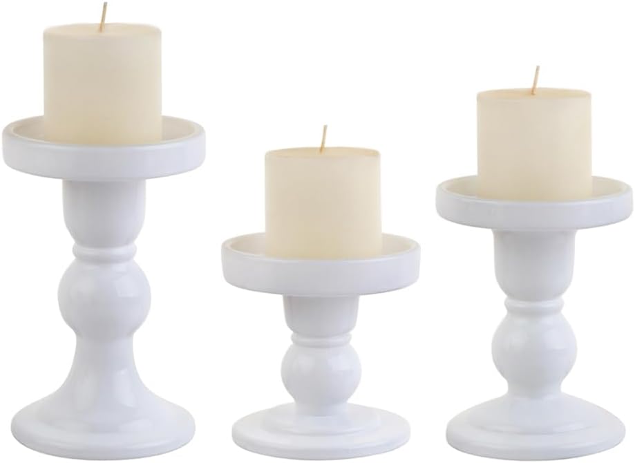 Skiennix 3-Piece White Glass Candlestick Set - Elegant Crystal Holders for Weddings & Home Decor