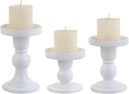 Skiennix 3-Piece White Glass Candlestick Set - Elegant Crystal Holders for Weddings & Home Decor
