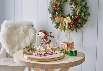 Christmas Dog Figurine Sled Dog on Sled Hand-Painted Resin Home Decor