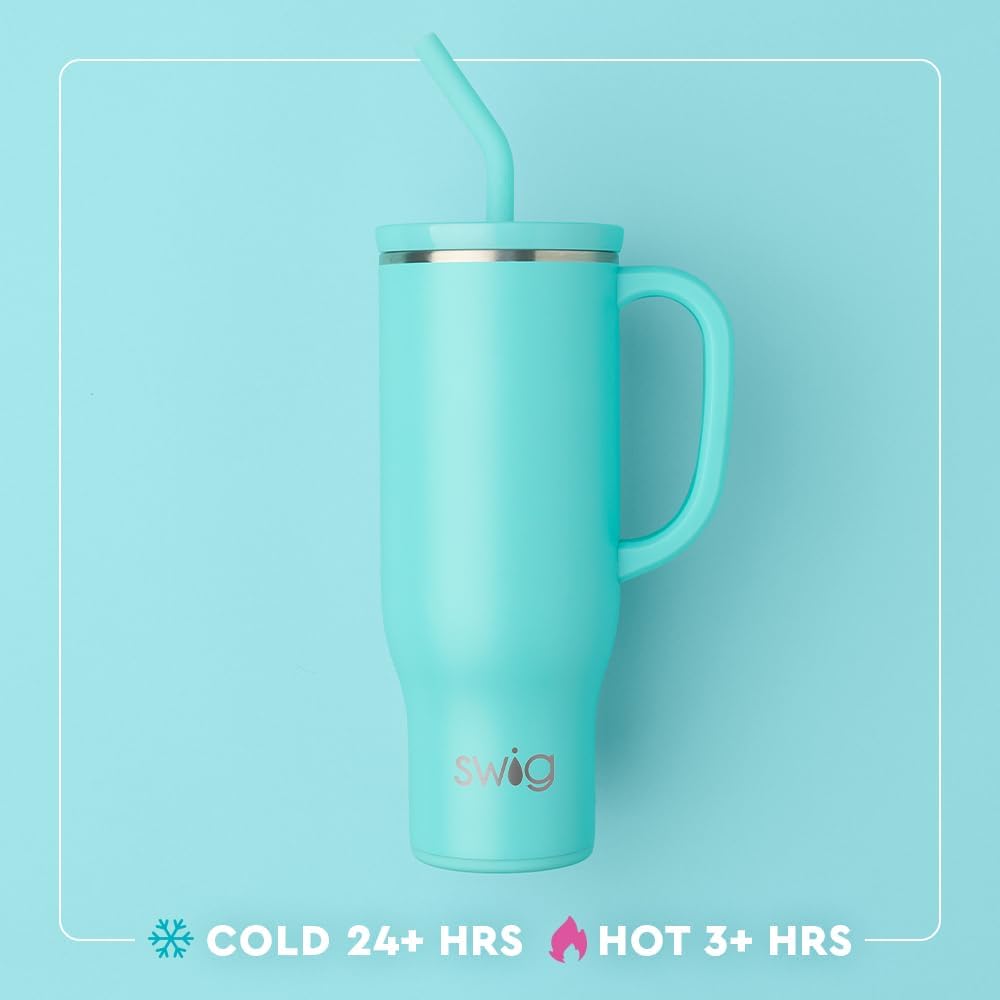 Swig Life 30oz Mega Mug - Extra Large Insulated Tumbler with Handle & Straw | Dishwasher Safe (Cherry Pie)