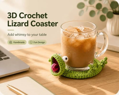 2PCS Crochet Lizard Coaster Set - Green Handmade Animal Mug Rugs