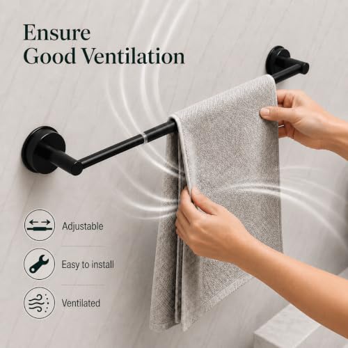 Suction Cup Towel Bar for Bathroom Wall - Matte Black, 14.6-24 Inches