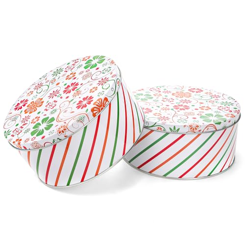 3 Pack Decorative Round Cookie Tins Food Safe Metal Gift Storage Containers