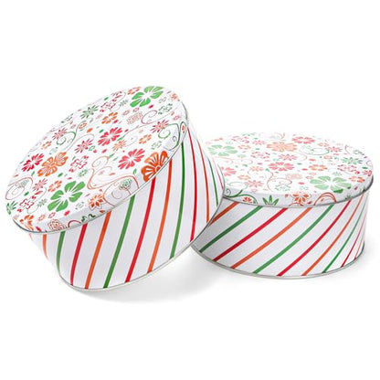 3 Pack Decorative Round Cookie Tins Food Safe Metal Gift Storage Containers