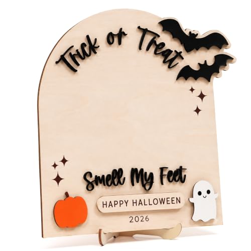 Trick or Treat Wooden Halloween Sign with Stand - Baby First Halloween Decor