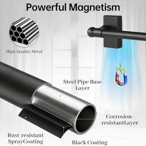 Magnetic Door Curtain Rod - Adjustable Black Metal Rod for Metal Doors & Windows