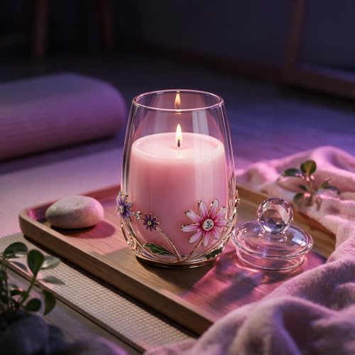 Pink Gardenia Scented Candle with Crystal Lid - Gift Jar for Women