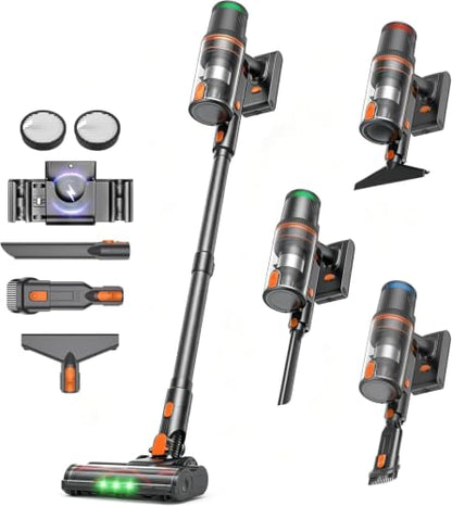 Cordless Vacuum Cleaner, 300AW Suction, 65Min Runtime, Self-Standing with Orange Variation