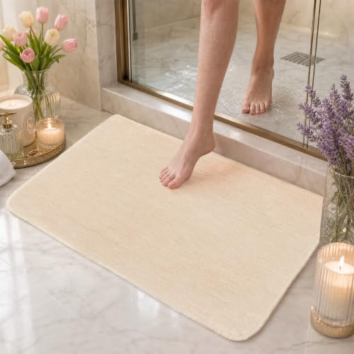 Ivory Bathroom Rug 17x24 Absorbent Quick Dry Non Slip Washable Mat