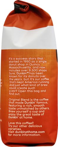 Dunkin' Original Blend Medium Roast Whole Bean Coffee, 20 Ounces