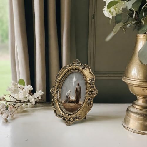 Light Christmas Nativity Bronze Oval Picture Frame 4x5in - Small