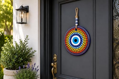Hand Painted Evil Eye Wall Decor 22cm - Mandala Stained Glass Art