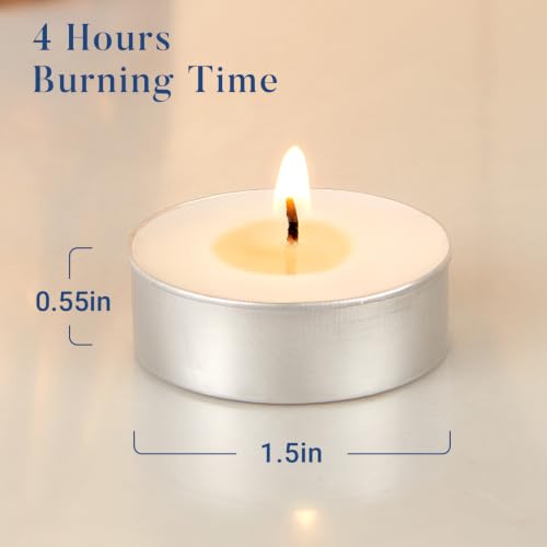 Crenovo Soy Tea Light Candles 96 Pack - Unscented, 4 Hour Burn Time