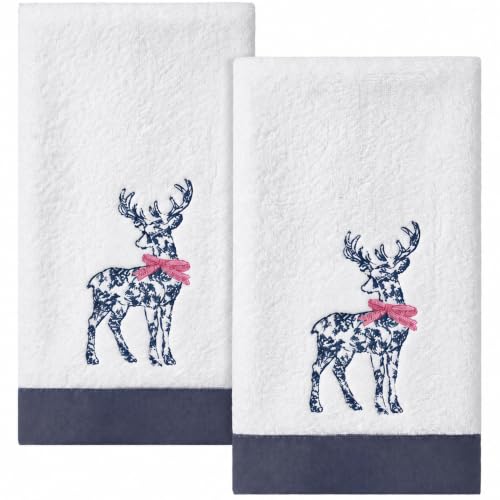 Chinoiserie Reindeer Hand Towels - Blue and White Christmas Decor, Set of 2