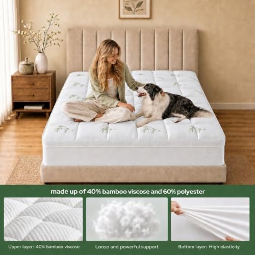 Queen Mattress Topper 2 Inch Viscose Bamboo Breathable Water-Resistant