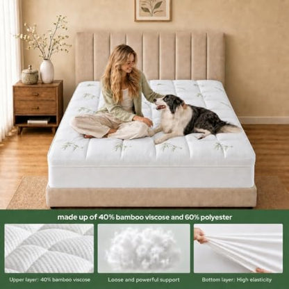 Queen Mattress Topper 2 Inch Viscose Bamboo Breathable Water-Resistant