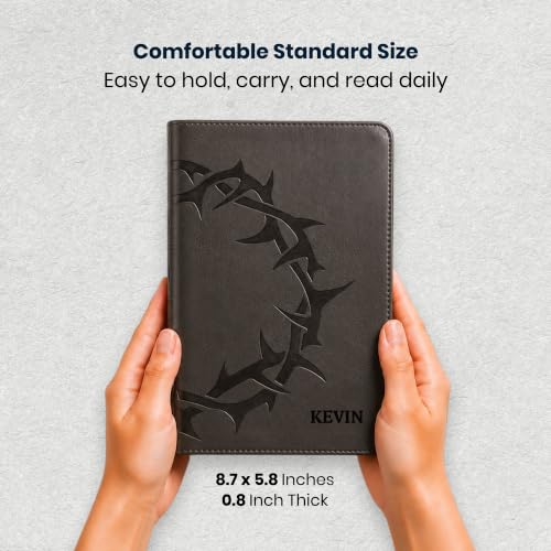 Personalized Small Print ESV Bible with Black Faux Leather Cover - Crown of Thorns Black Variation