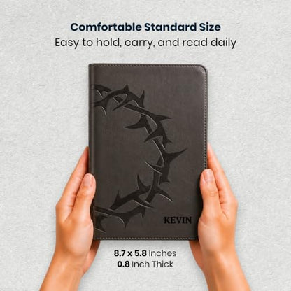 Personalized Small Print ESV Bible with Black Faux Leather Cover - Crown of Thorns Black Variation