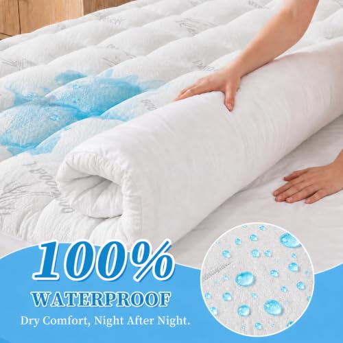 King Mattress Topper - White Pillow Top Mattress Pad for Back Pain Relief