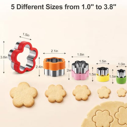 Flower Cookie Cutters Set - 5 Graduated Stainless Steel Shapes for Baking
