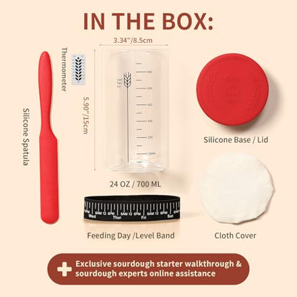 Sourdough Starter Jar Kit - 24 oz Wide Mouth Glass Baking Supplies