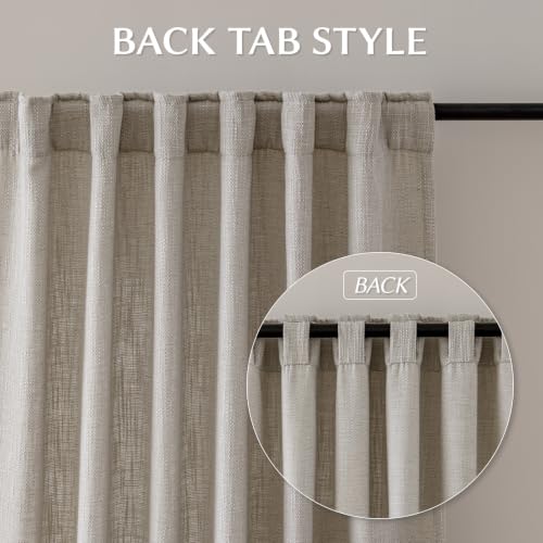 Greige Semi Sheer Linen Curtains Pack of 2 - 52W x 84L Inches for Living Room