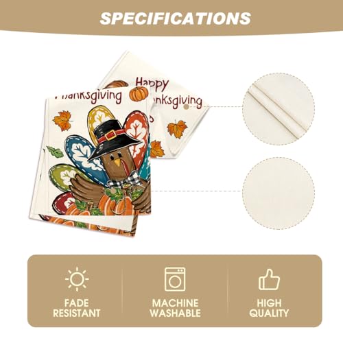 Thanksgiving Table Runner with Pumpkins and Turkey Harvest Fall Decor 13x60 Inch
