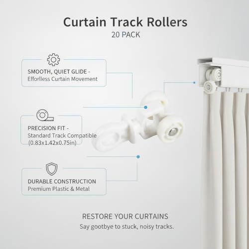 20 Pack Curtain Track Rollers - Replacement Gliders for Standard Curtains