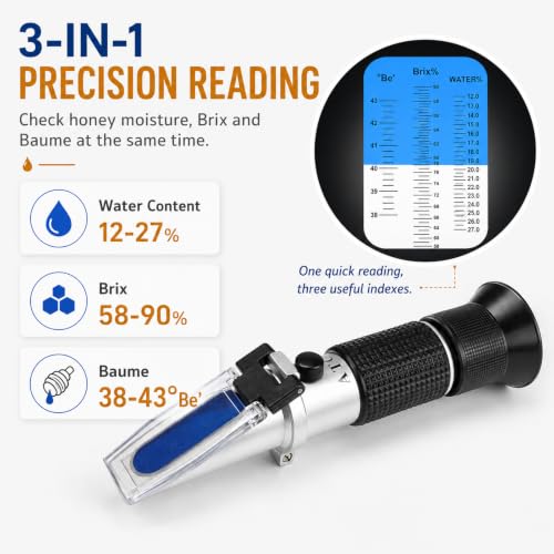 Honey Refractometer 58-90% Brix Moisture & Baume Testing with ATC