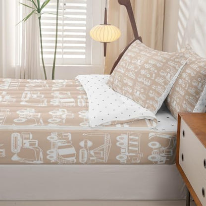 Kids Construction Excavator Comforter Set Twin Size - Light Khaki / Twin