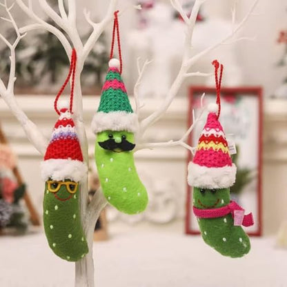 Christmas Plush Cucumber Tree Ornaments Set - 3 Cute Hanging Decorations