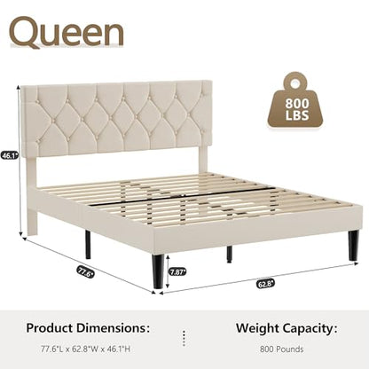 Upholstered Queen Bed Frame with Adjustable Headboard and Storage