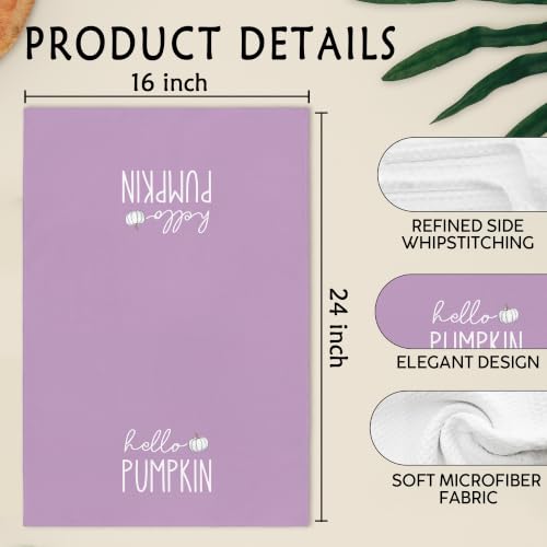 Fall Hello Pumpkin Kitchen Hand Towels Set of 2 - Purple Fall Theme, 16x24 Inches - Fall7 Variation