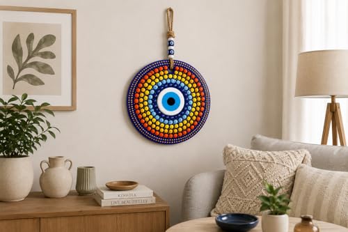 Hand Painted Evil Eye Wall Decor 22cm - Mandala Stained Glass Art