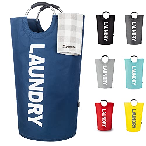 Caroeas 95L Pro Large Laundry Basket (13 Colors), Waterproof Laundry Hamper, Laundry Bag with Padded Handles, Clothes Hamper Stands Up Well, Collapsible Laundry Basket Easy Storage(Navy Blue)