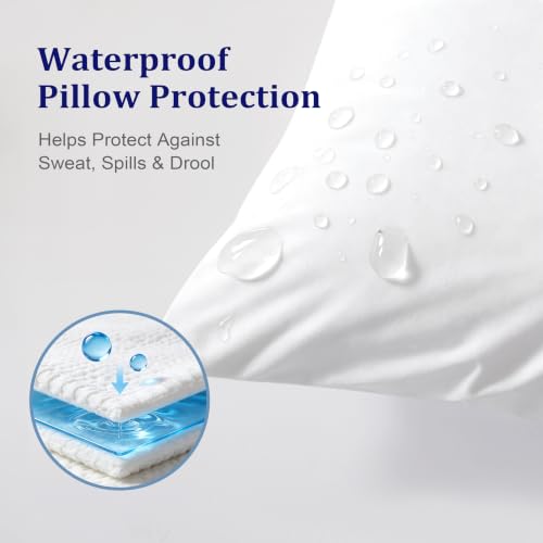 Waterproof Pillow Protectors 4-Pack - Standard Size 20x26 White, Zippered