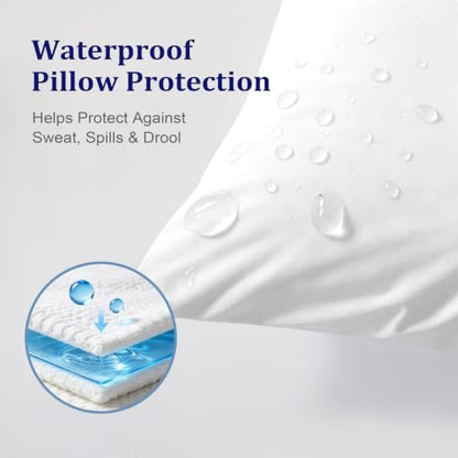 Waterproof Pillow Protectors 4-Pack - Standard Size 20x26 White, Zippered