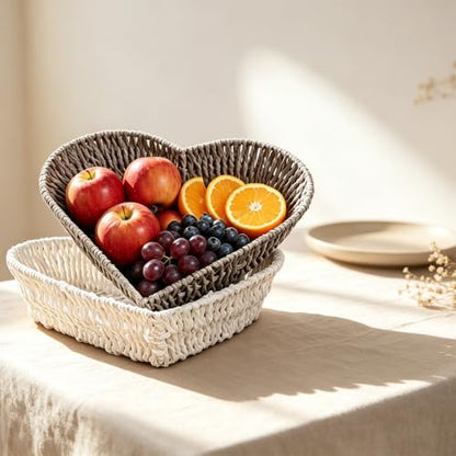 White Wicker Heart-Shaped Wedding Basket Storage - 27.5cm