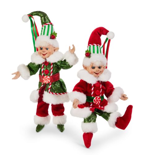 Posable Elf Figurine Set - Traditional Christmas Decor, 7 Inch, Set of 2