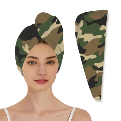 Microfiber Hair Towel Wrap for Women - Quick Dry Camouflage Turban, Absorbent & Gentle