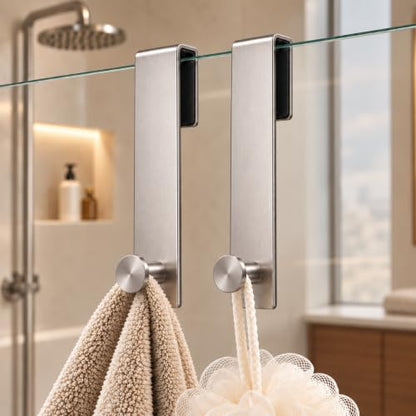 7.5 Inch Frameless Glass Shower Door Hooks Set of 2 Brushed Nickel - Adjustable Towel & Robe Hangers