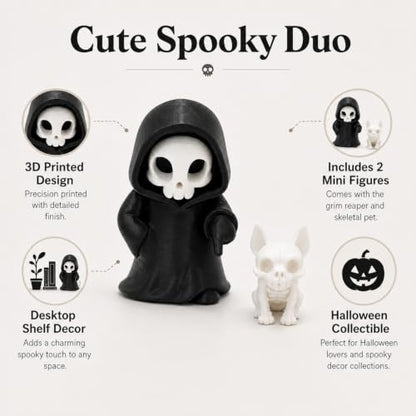 Halloween Gothic Skeleton Figurine with Puppy Companion - Spooky Desk Decor