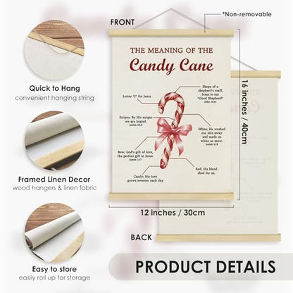 Christian Candy Cane Wall Art Poster - Religious Christmas Decor, 12x16 with Frame - Candy