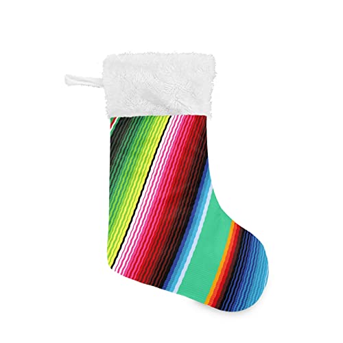 2 Pack Christmas Stockings with Mexican Serape Stripe Design - 17.7 Inch Holiday Fireplace Decor - Variation A12
