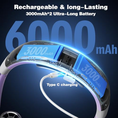 Purple Portable Neck Fan with Book Light Hands-Free Wearable Cooling Device