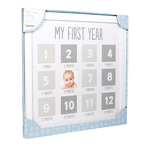 Pearhead My First Year Photo Moments Baby Keepsake Picture Frame, Baby's First Year Photo Frame, Gender-Neutral Baby Milestone Nursery Decor, White and Gray