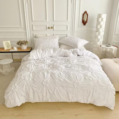 White King Pinched Pleated Duvet Cover Set - Luxury Bedding for Women
