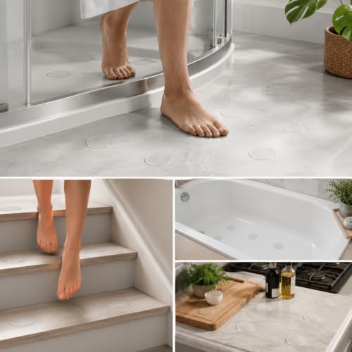 20 Pack Non-Slip Shower Floor Stickers - Transparent Bathroom Safety Decals