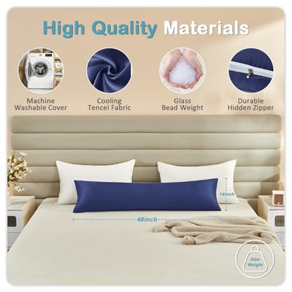Weighted Body Pillow for Adults - 48x14 Navy Blue with Cooling Tencel Cover, 8.5 lbs for Better Sleep & Side Support