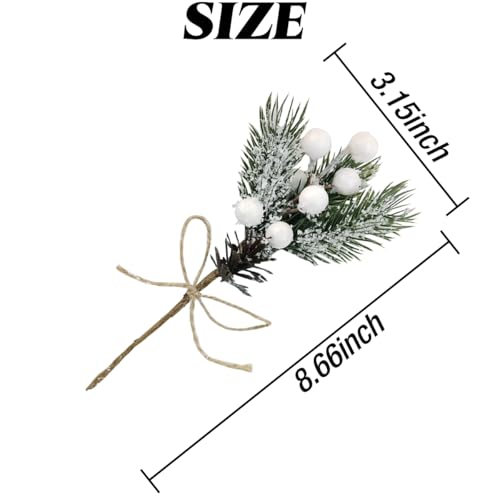 Artificial Christmas Pine Picks with Berries, Cones & Snow - 20pcs 8 Inch Decor